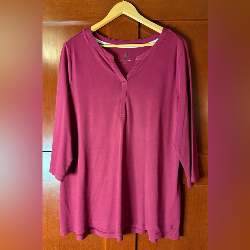 Isaac Mizrahi Deep Pink Pima Cotton Tunic Top With 3/4 Sleeves Size XL